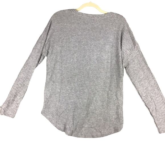 Gibson Womens Size Small Gray Thermal Waffle Knit  Button-Down Tie Front Top - Picture 10 of 14